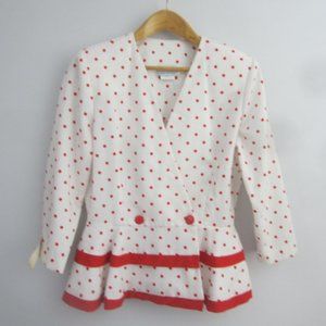 New Vtg Periwinkle Womens Small White Red Polka Dot V Neck Fit Flare Shirt 10